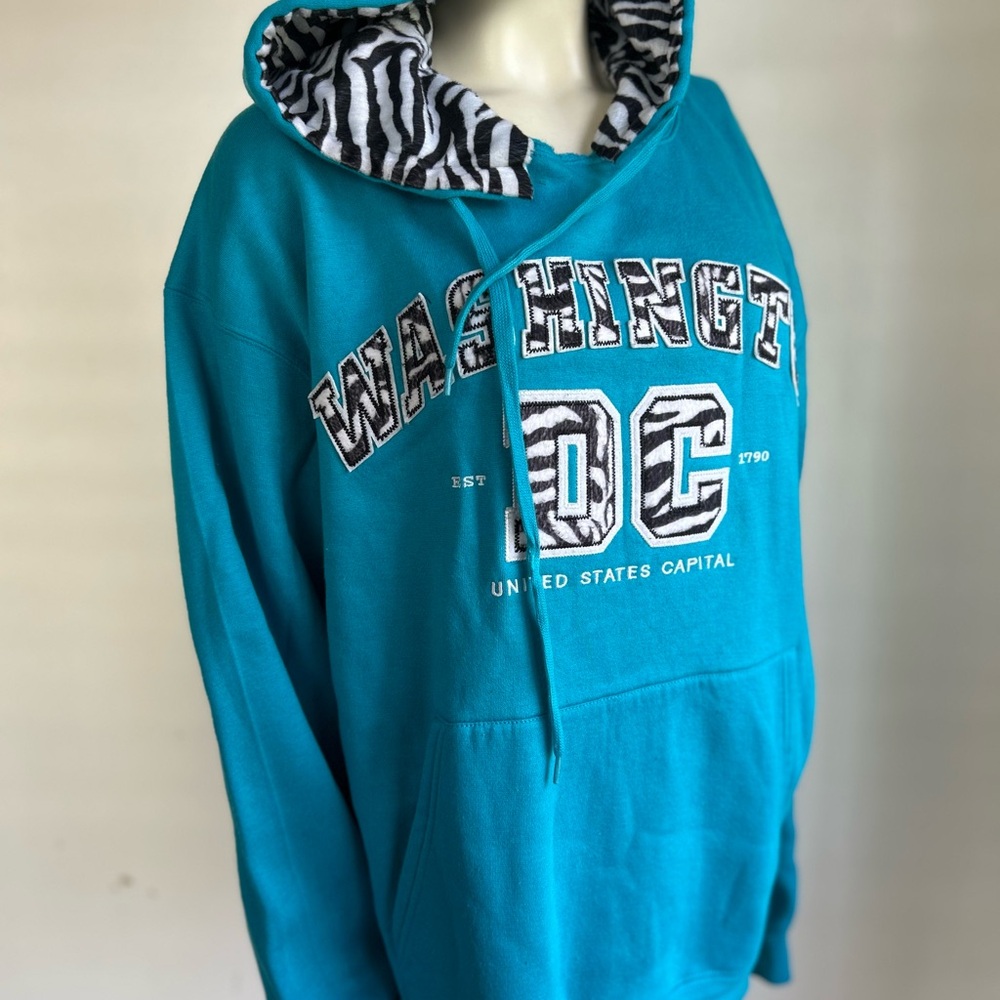 TI love DC teal Washington DC Hoodie with Zebra Print